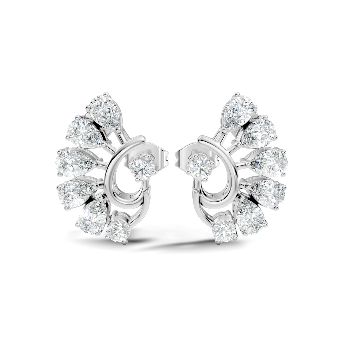 Minimalist Diamond Stud Earrings For Her Pear & Round Design In 14K Solid White Gold - HIGHCARAT DIAMONDS