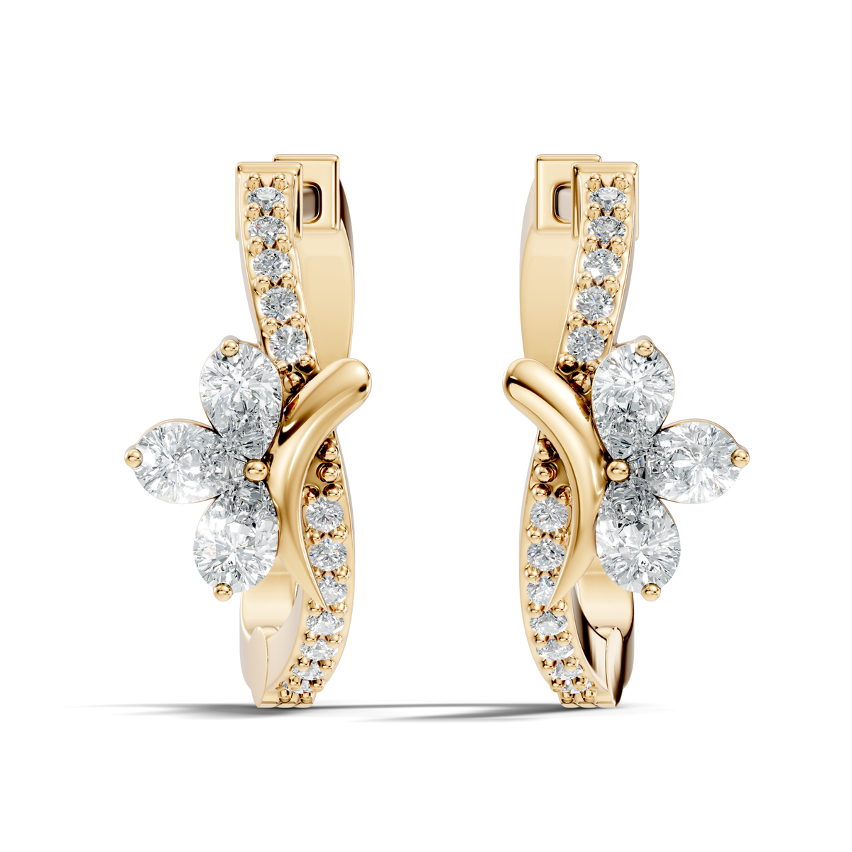 Pear and Round Cut Lab Grown Diamond Hinged Hoop Earring