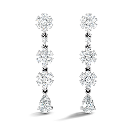 Pear Shape 2.54 Ct Round Cut Diamond Classic Prong Set Floral Drop Stud  Earring For Her - HIGHCARAT DIAMONDS