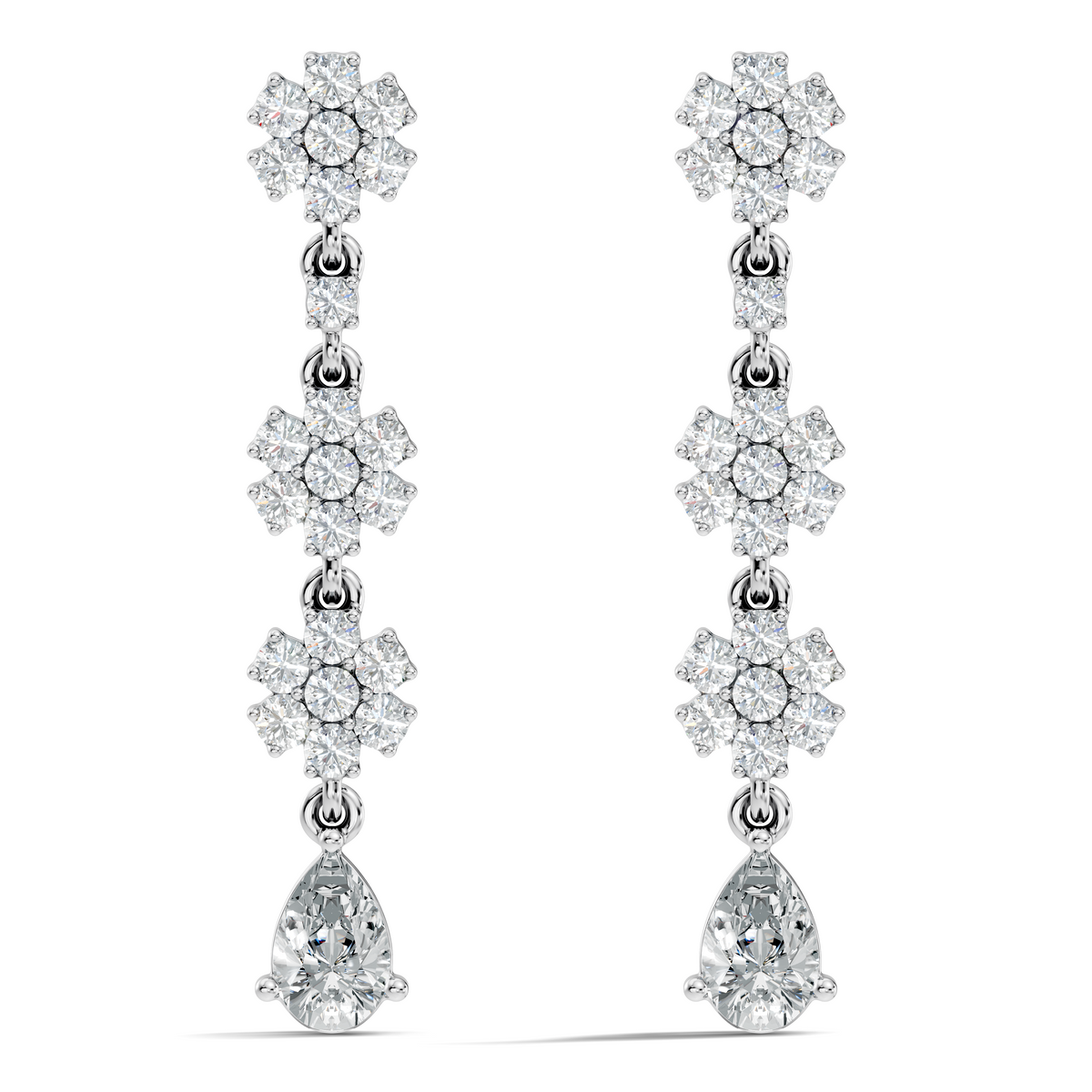 Pear Shape 2.54 Ct Round Cut Diamond Classic Prong Set Floral Drop Stud  Earring For Her - HIGHCARAT DIAMONDS