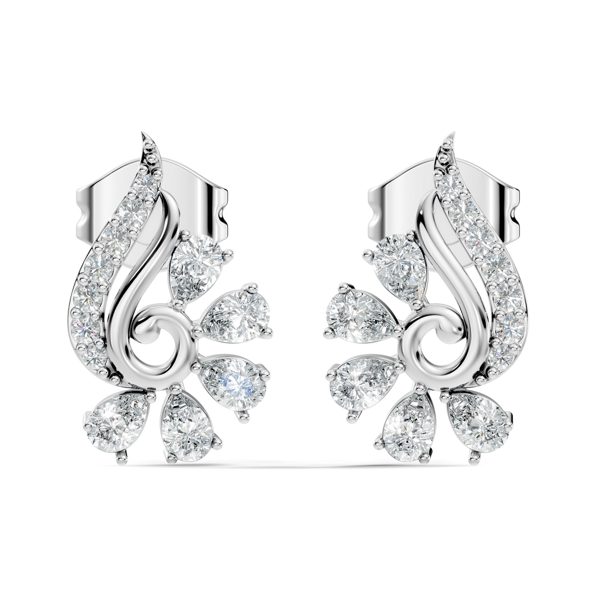 Elegant Pear & Round Diamond Stud Earrings Sparkling Facets In 14K Solid Gold For Her - HIGHCARAT DIAMONDS