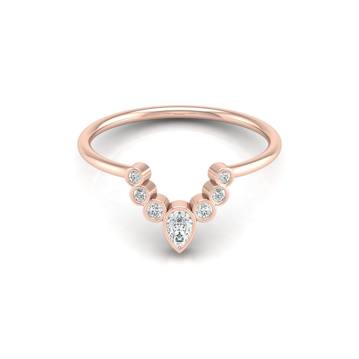 Pear and Round Diamond Cluster Bezel Set Band Ring In 14K gold Modern Design Perfect for Women's - HIGHCARAT DIAMONDS
