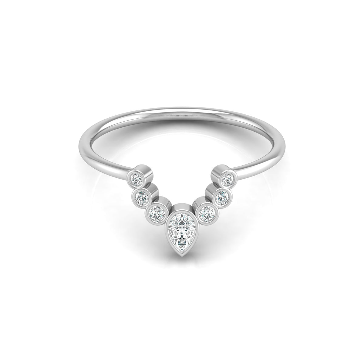 Pear and Round Diamond Cluster Bezel Set Band Ring In 14K gold Modern Design Perfect for Women's - HIGHCARAT DIAMONDS
