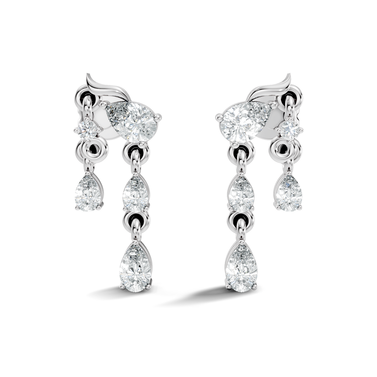 10k Solid White Gold Pear & Round Shape Diamond Earring Vintage Pear Drop Jewelry For Women - HIGHCARAT DIAMONDS
