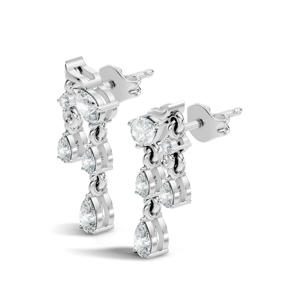 10k Solid White Gold Pear & Round Shape Diamond Earring Vintage Pear Drop Jewelry For Women - HIGHCARAT DIAMONDS