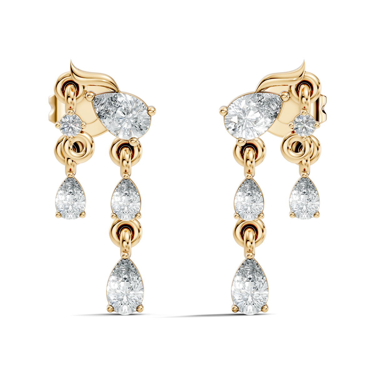 10k Solid White Gold Pear & Round Shape Diamond Earring Vintage Pear Drop Jewelry For Women - HIGHCARAT DIAMONDS