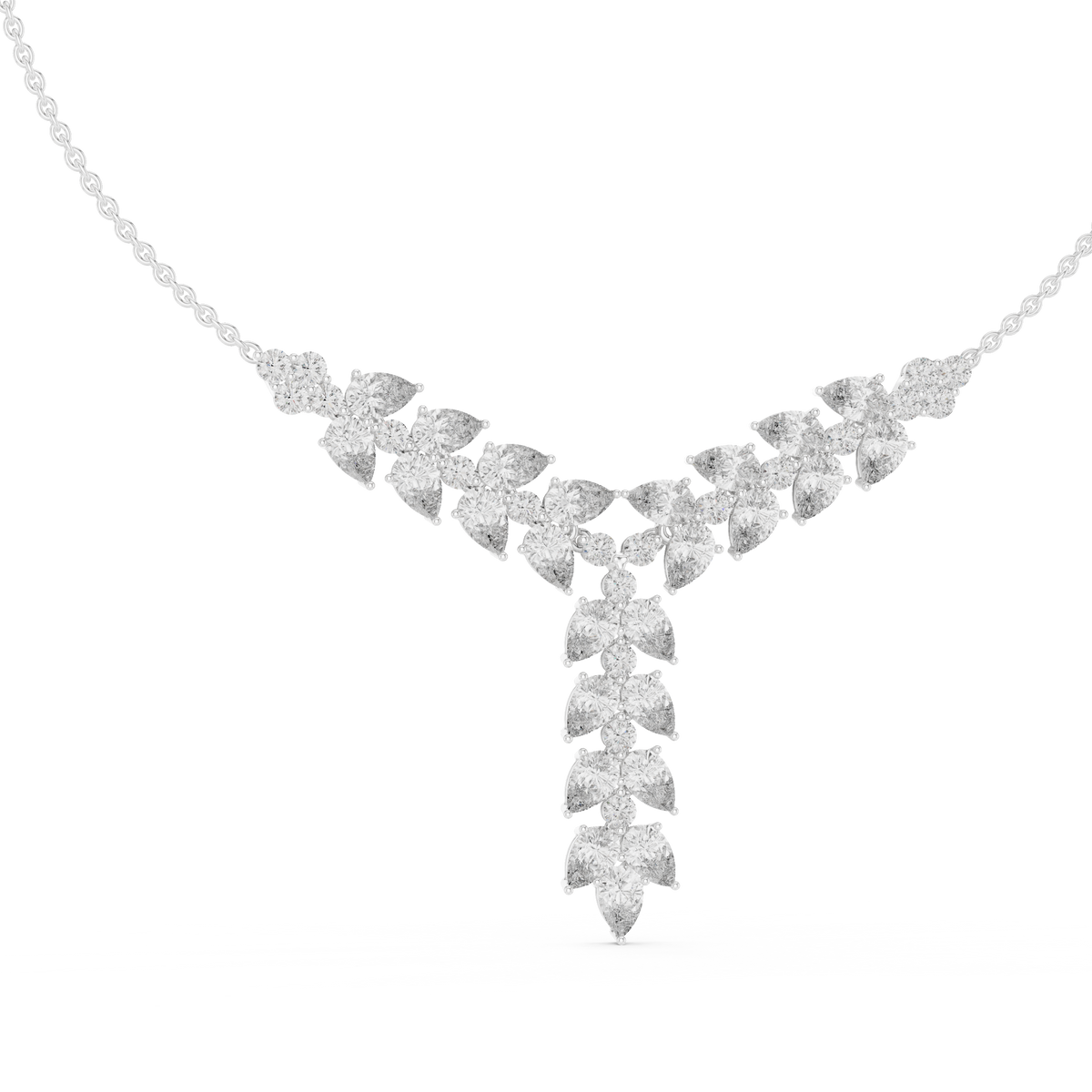 14.70 Ct 10k Solid White Gold Pear & Round Natural Diamond Graduation Necklace Fantastic Gift For her - HIGHCARAT DIAMONDS