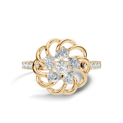 Vintage Pear and Round Cut Lab Grown & Natural Diamond Flower Shape Dainty Minimalist Wedding Ring For Her - HIGHCARAT DIAMONDS