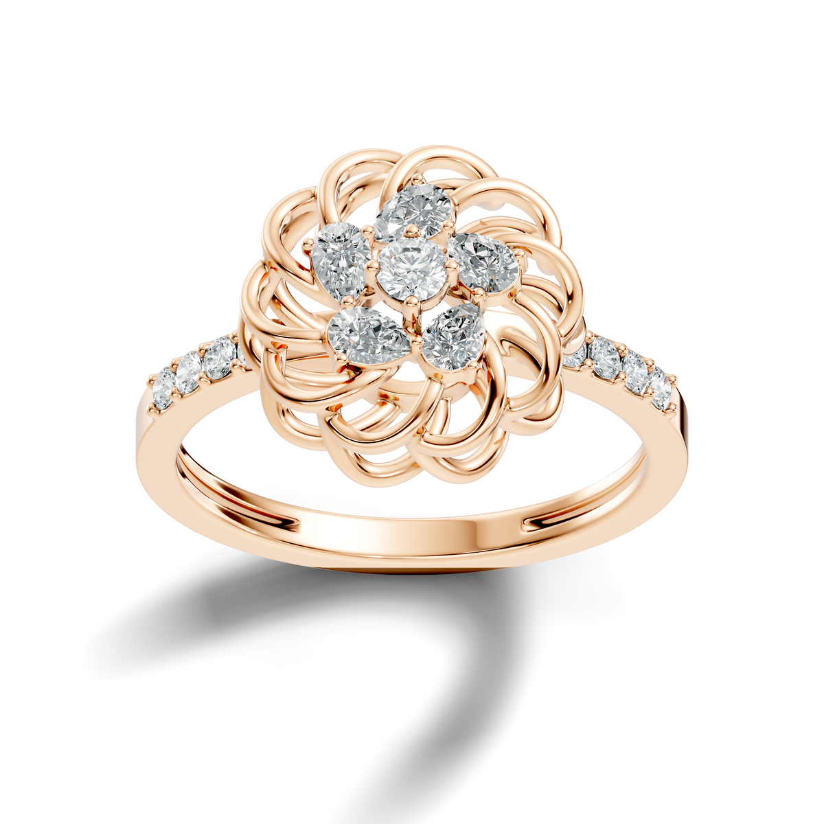 Vintage Pear and Round Cut Lab Grown & Natural Diamond Flower Shape Dainty Minimalist Wedding Ring For Her - HIGHCARAT DIAMONDS