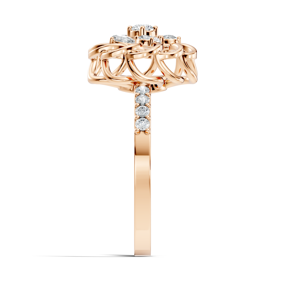 Vintage Pear and Round Cut Lab Grown & Natural Diamond Flower Shape Dainty Minimalist Wedding Ring For Her - HIGHCARAT DIAMONDS