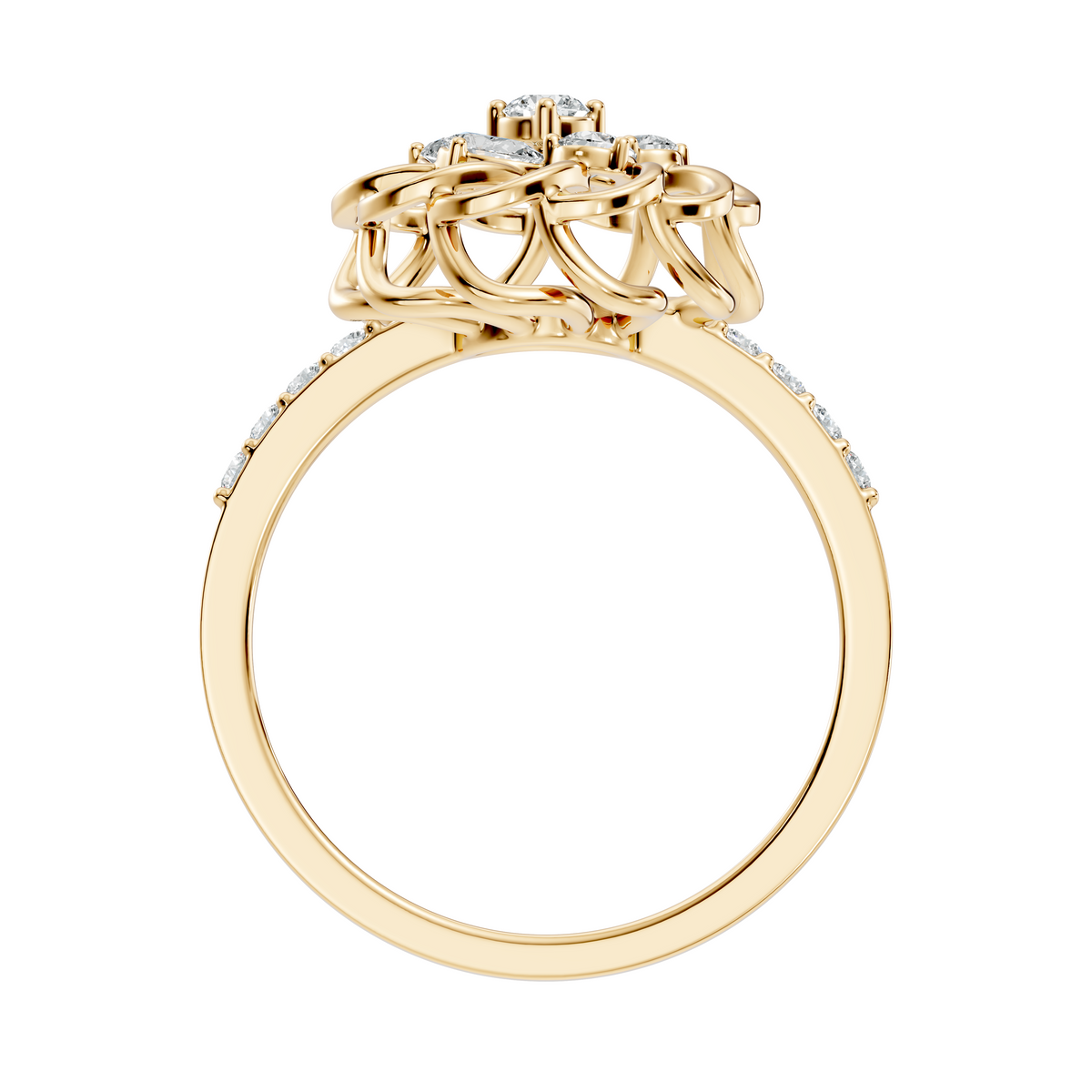 Vintage Pear and Round Cut Lab Grown & Natural Diamond Flower Shape Dainty Minimalist Wedding Ring For Her - HIGHCARAT DIAMONDS
