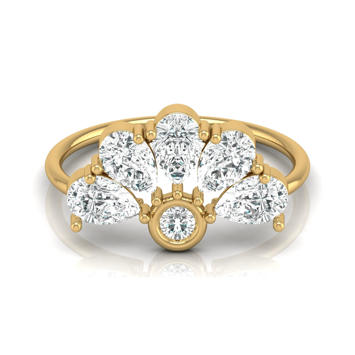 Pear and Round Shaped Diamond Cluster Ring in 14KT Gold Lab-Grown Timeless Style - HIGHCARAT DIAMONDS