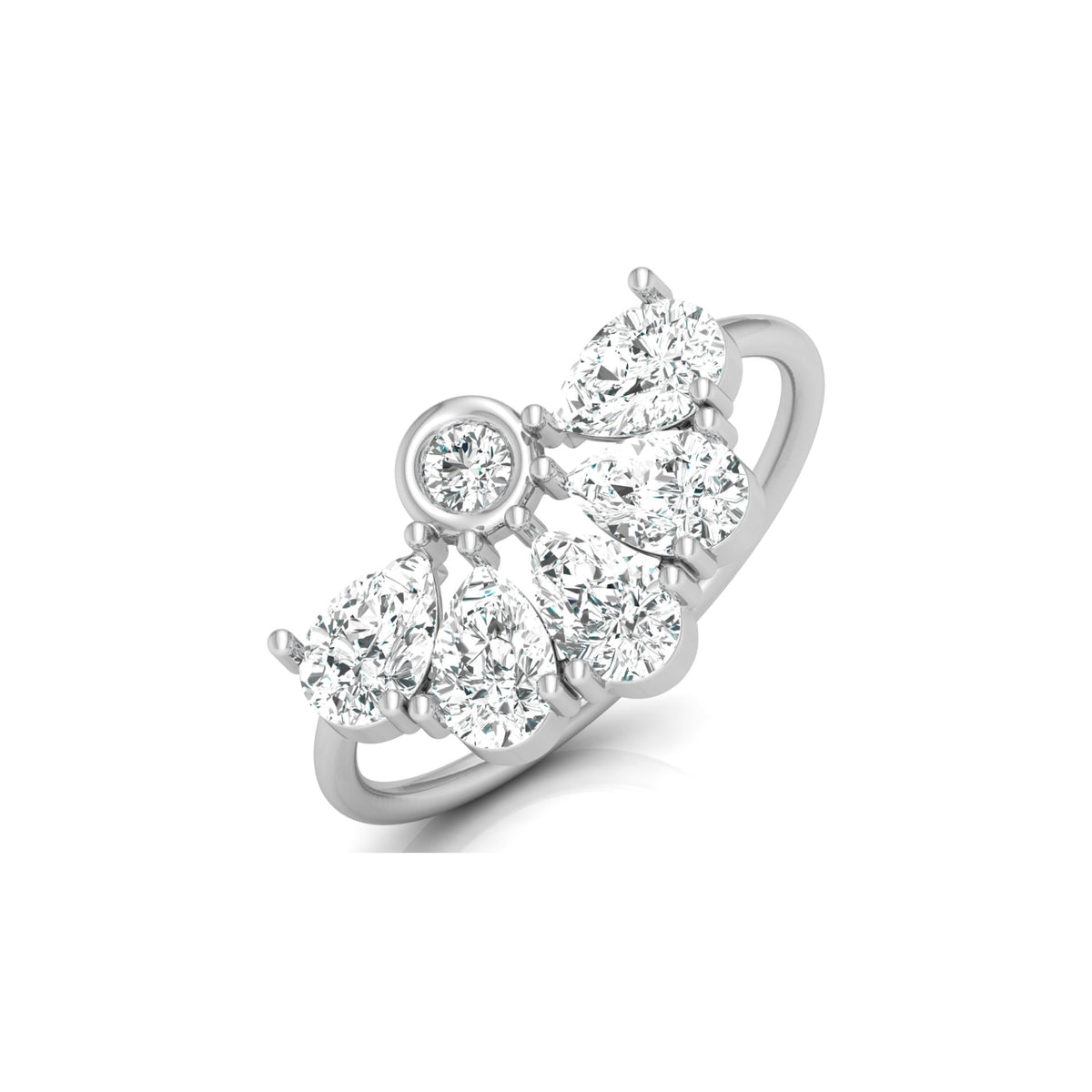Pear and Round Shaped Diamond Cluster Ring in 14KT Gold Lab-Grown Timeless Style - HIGHCARAT DIAMONDS