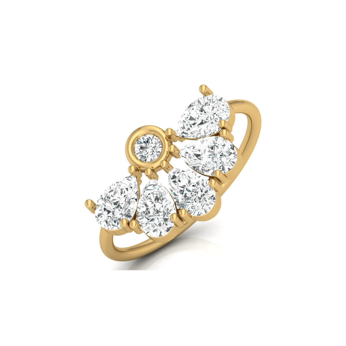 Pear and Round Shaped Diamond Cluster Ring in 14KT Gold Lab-Grown Timeless Style - HIGHCARAT DIAMONDS