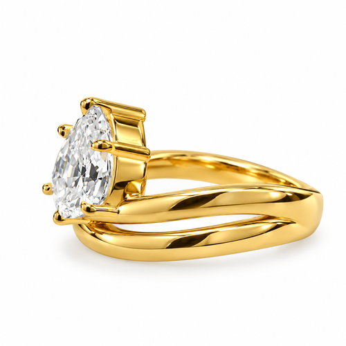 Solitaire Yellow Gold Pear Step Cut Lab Grown Diamond Ring