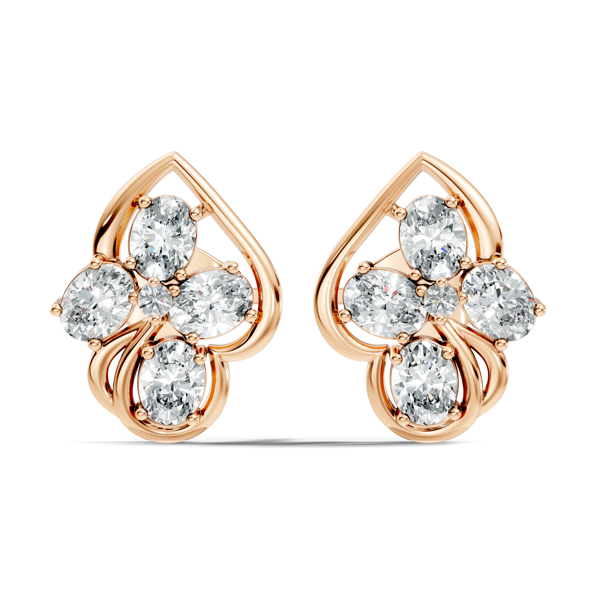 Classic Oval & Round Diamond Stud Earrings in 14K Solid Gold Perfect Anniversary Gift - HIGHCARAT DIAMONDS