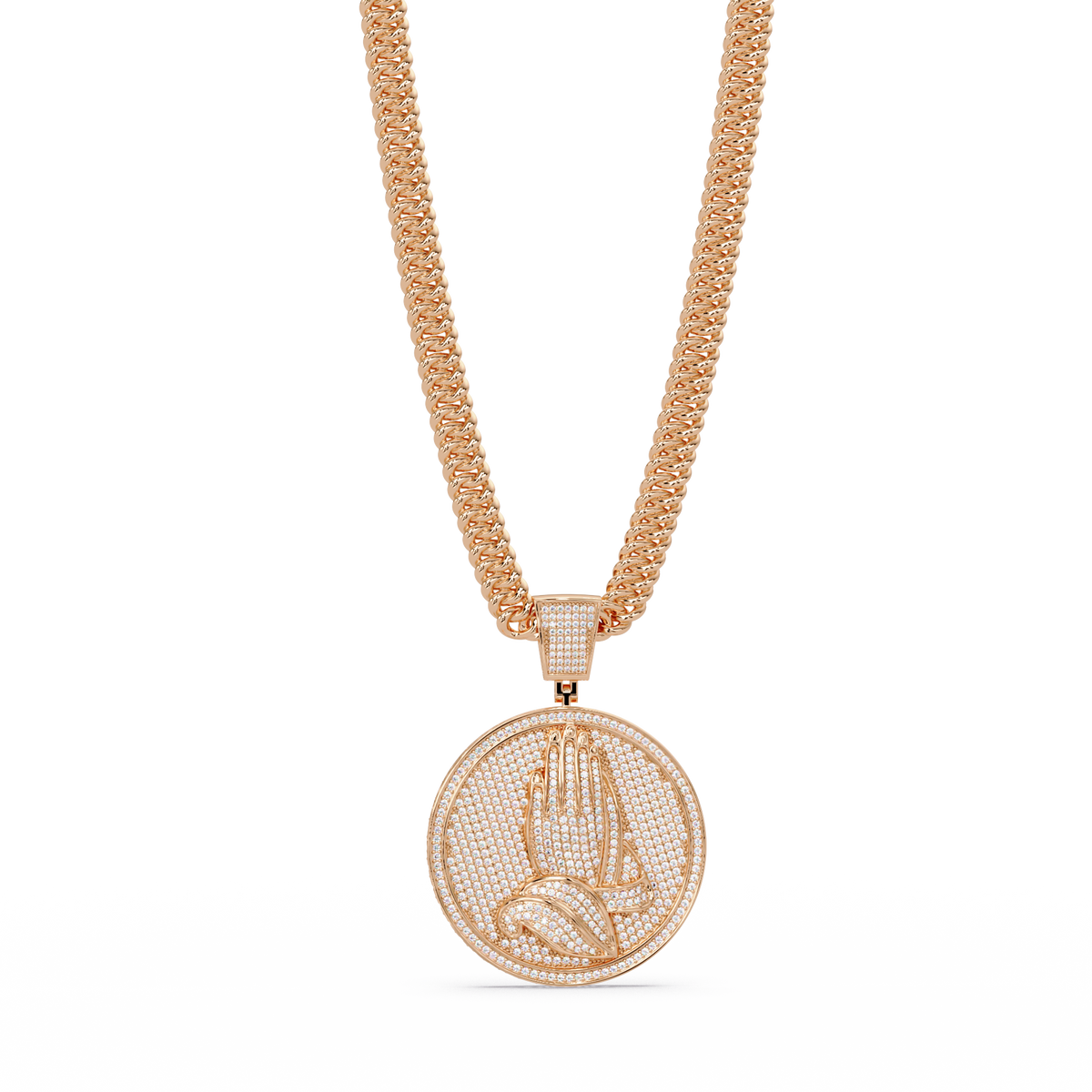 Praying Hands Lab Grown Diamond Medallion Pendant Necklace - HIGHCARAT DIAMONDS