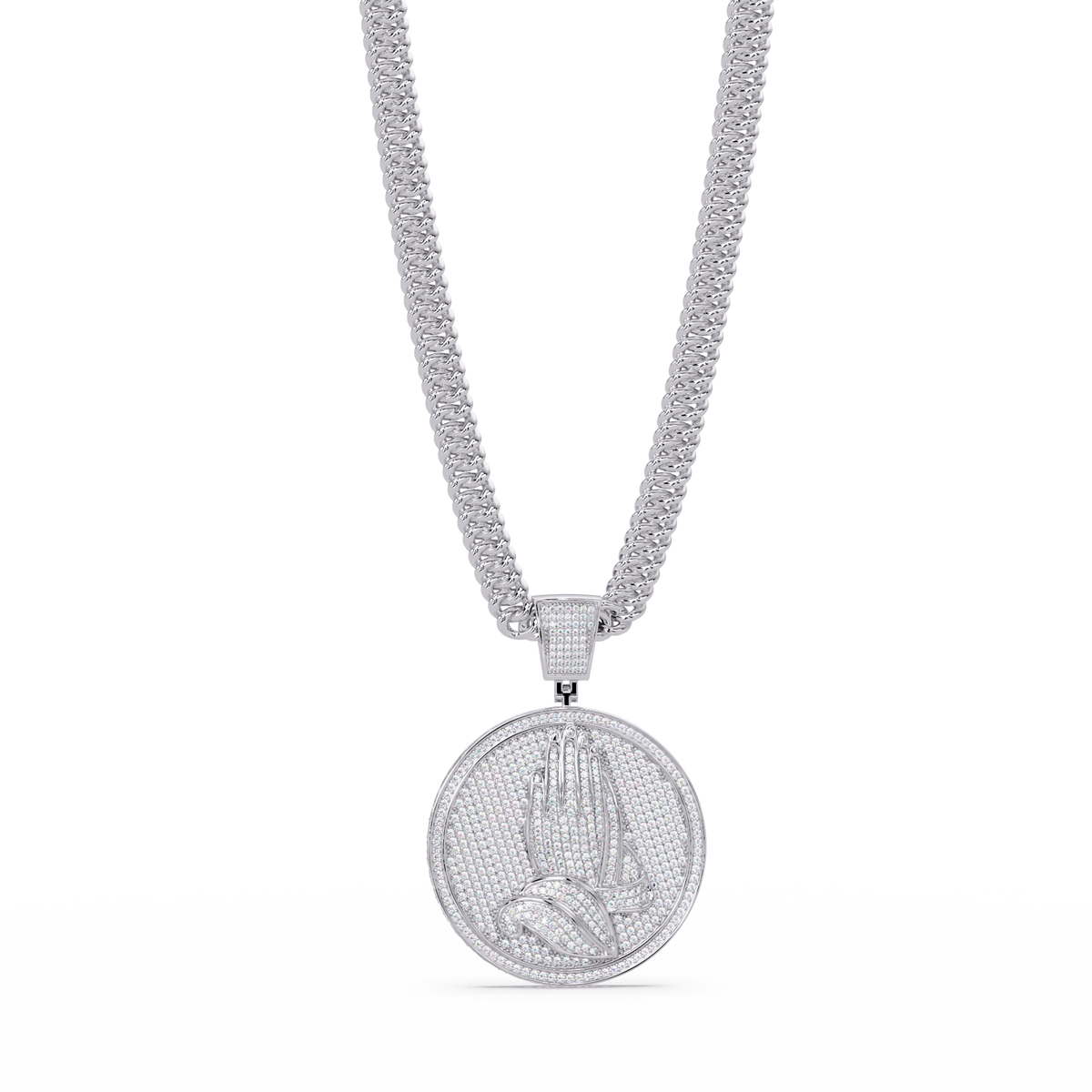 Praying Hands Lab Grown Diamond Medallion Pendant Necklace - HIGHCARAT DIAMONDS
