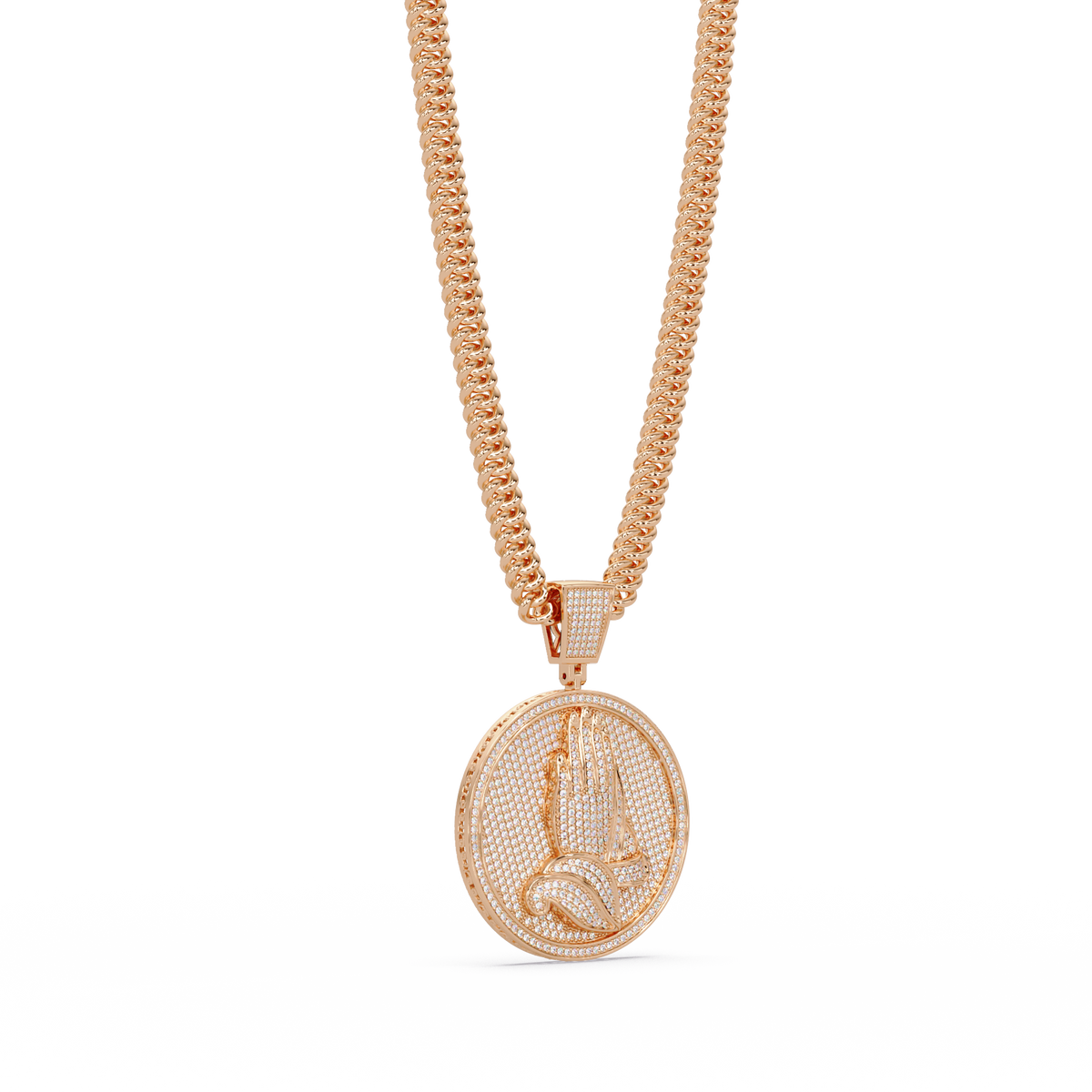 Praying Hands Lab Grown Diamond Medallion Pendant Necklace - HIGHCARAT DIAMONDS