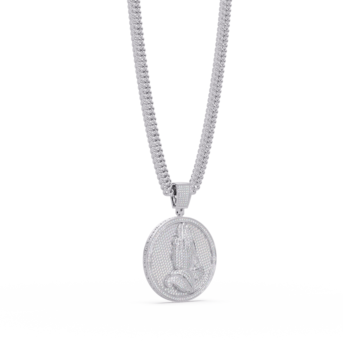 Praying Hands Lab Grown Diamond Medallion Pendant Necklace - HIGHCARAT DIAMONDS