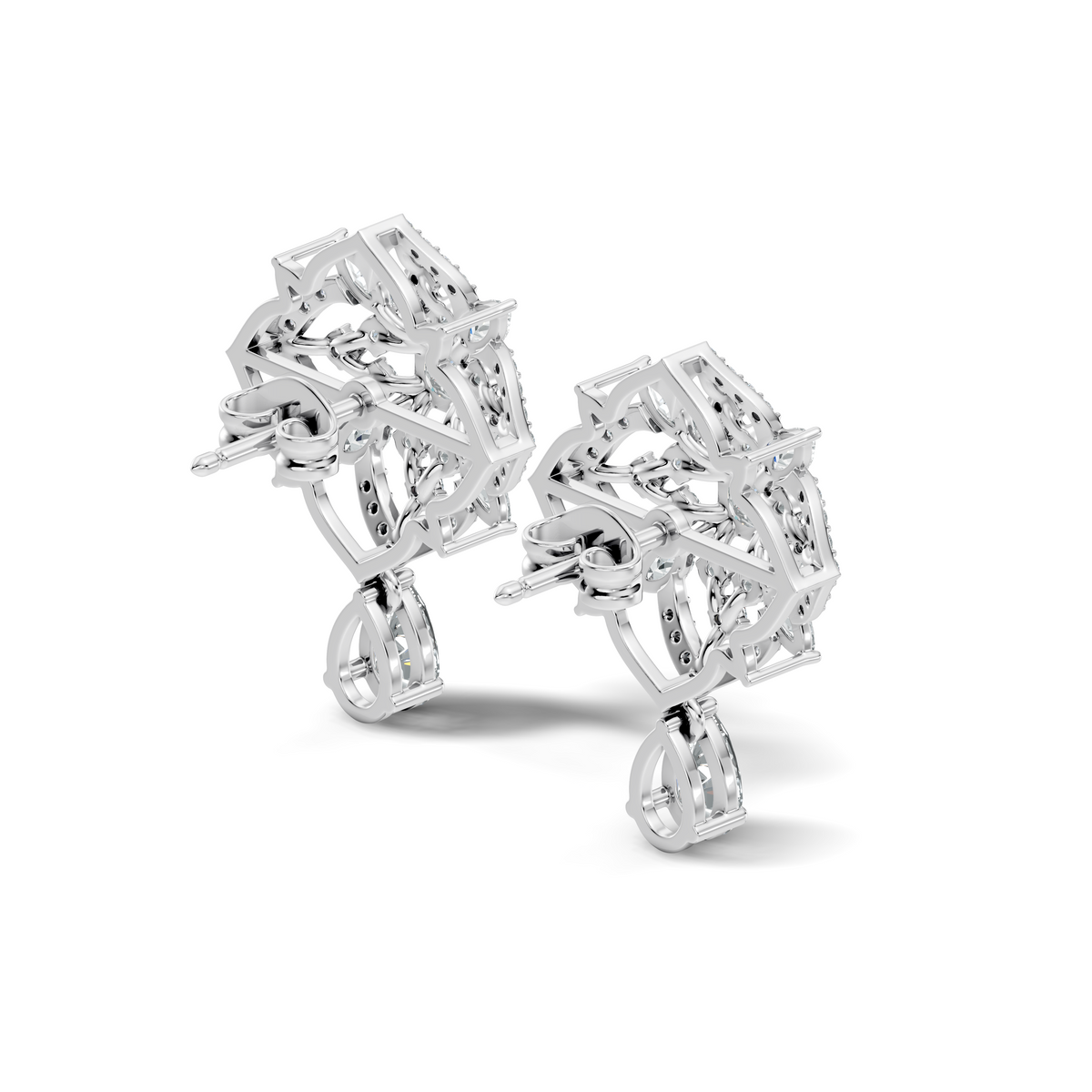 Vintage Pear & Princess Lab-Grown Diamond Stud Earrings In 14K White Gold - HIGHCARAT DIAMONDS