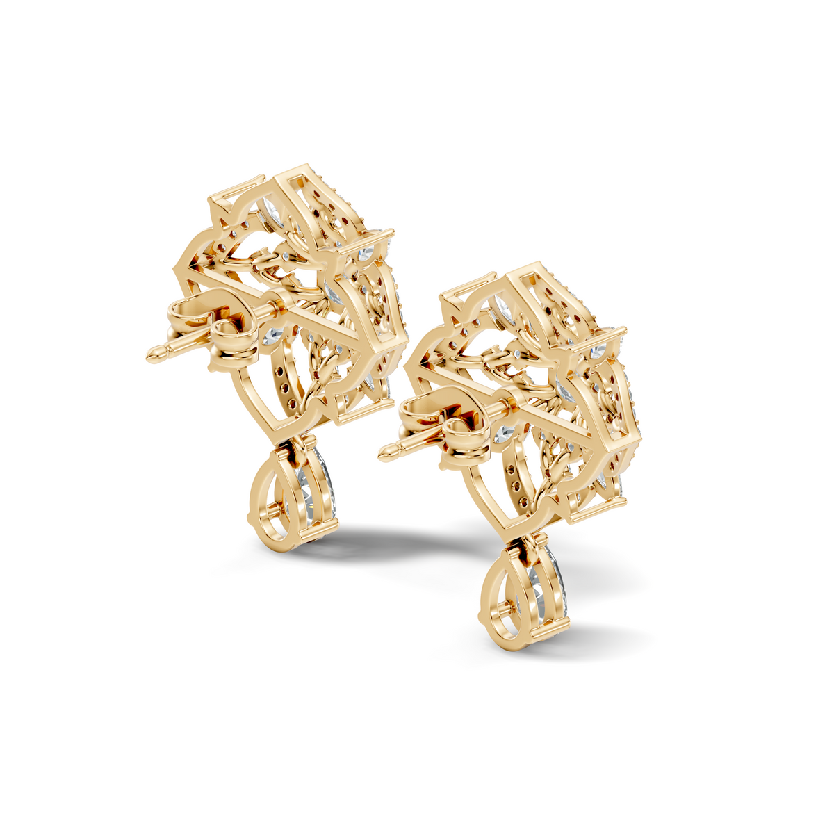Vintage Pear & Princess Lab-Grown Diamond Stud Earrings In 14K White Gold - HIGHCARAT DIAMONDS