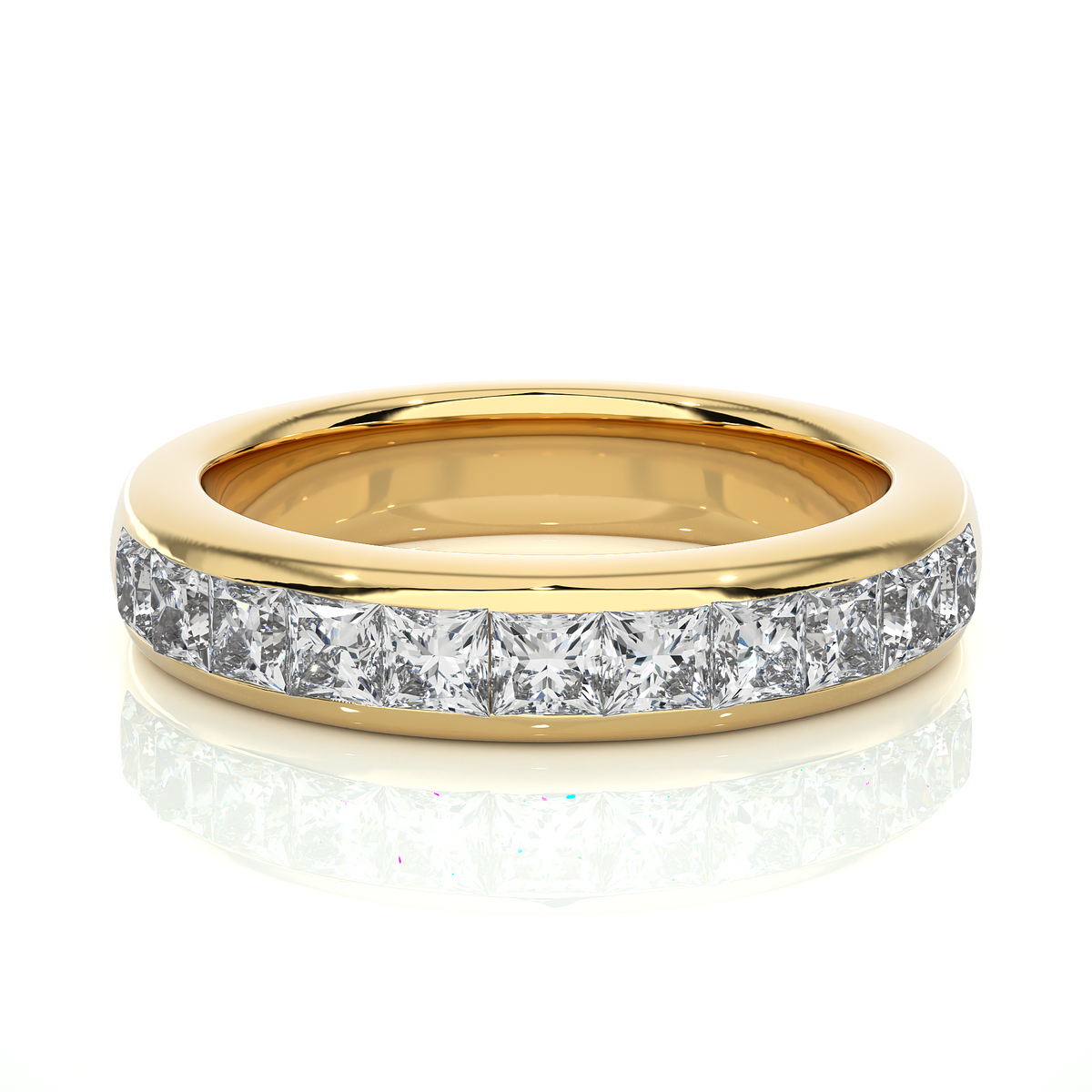 Princess Cut Half Eternity Band In 18K Solid Gold Elegant And Timeless Ring For Her - HIGHCARAT DIAMONDS