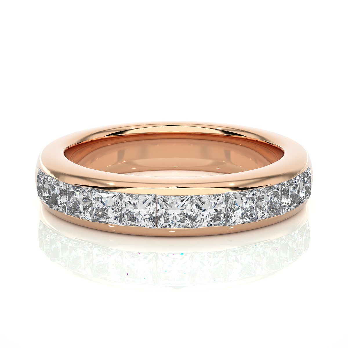Princess Cut Half Eternity Band In 18K Solid Gold Elegant And Timeless Ring For Her - HIGHCARAT DIAMONDS