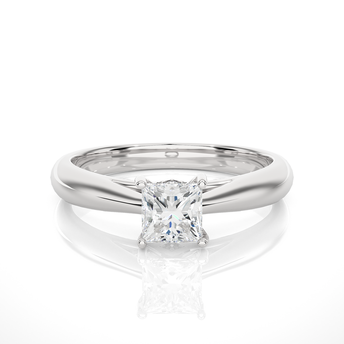Princess Cut Lab Diamond Prong Set Solitaire Ring with polished band design