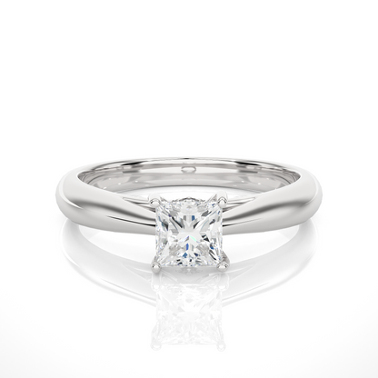 Princess Cut Lab Diamond Prong Set Solitaire Ring with polished band design