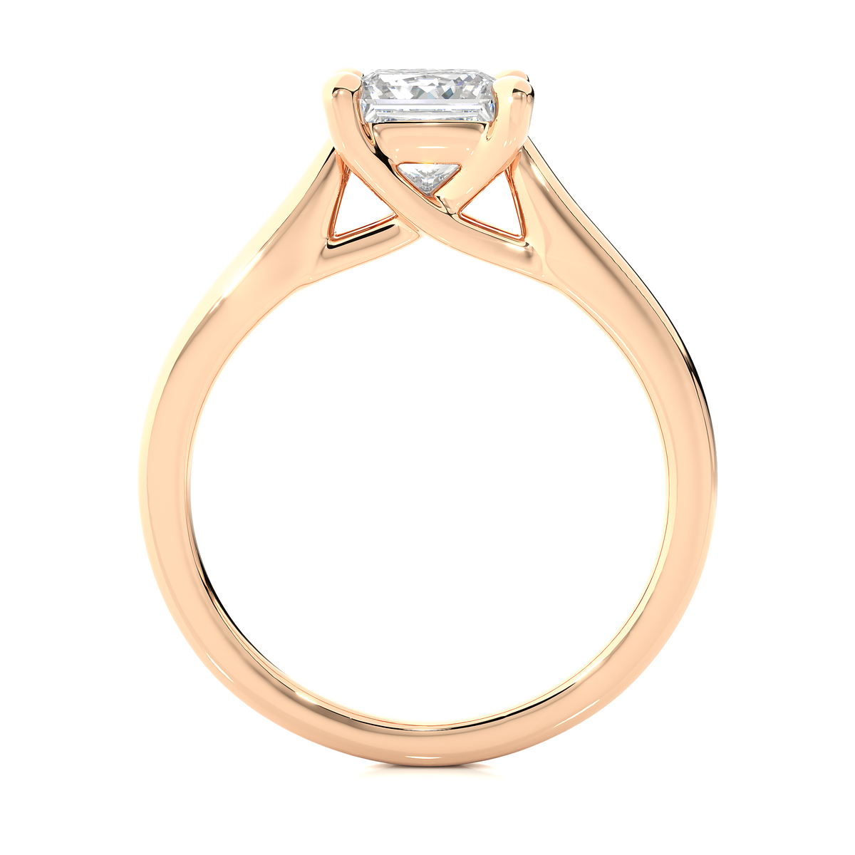 Front view of princess cut lab diamond solitaire ring