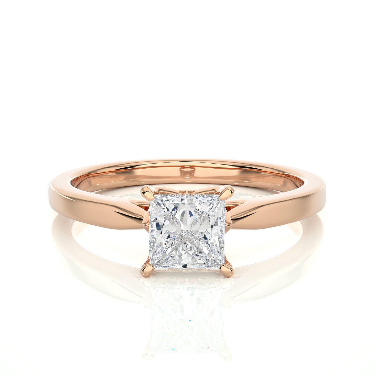 Front view of princess cut lab diamond wedding ring