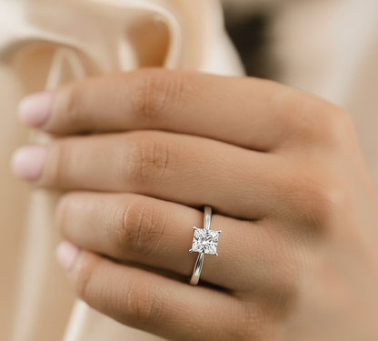 360 view video of princess cut lab diamond wedding ring rotating on white background