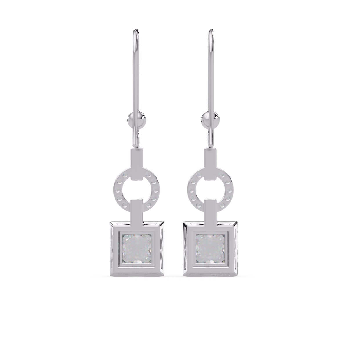 Princess Cut Lab Grown Diamond Circular Drop Earrings - HIGHCARAT DIAMONDS