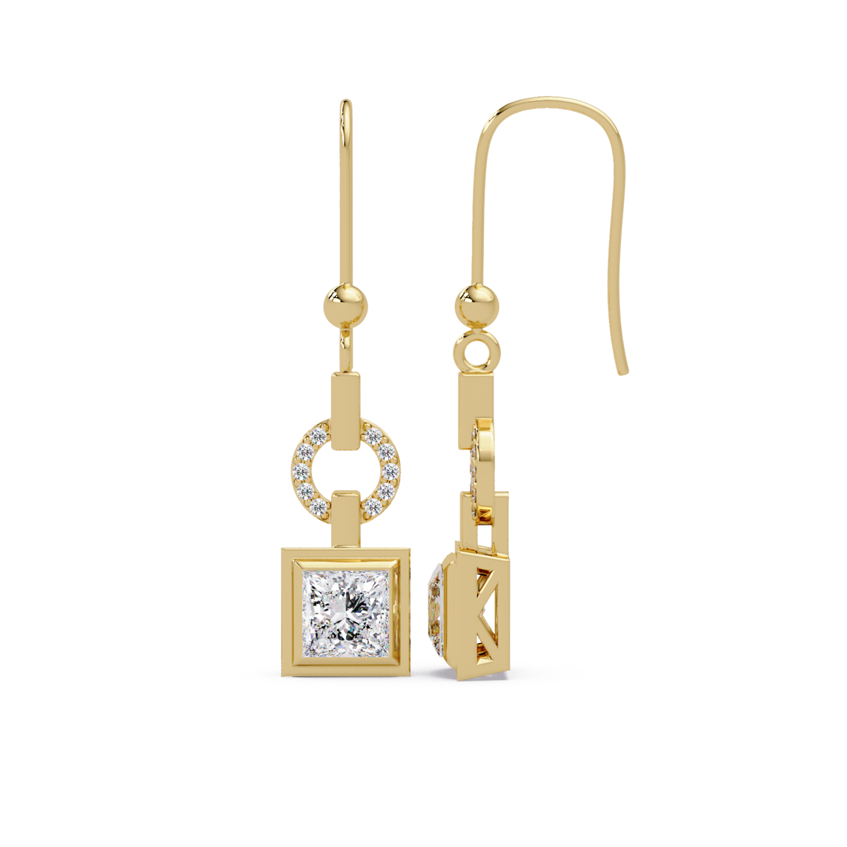 Princess Cut Lab Grown Diamond Circular Drop Earrings - HIGHCARAT DIAMONDS