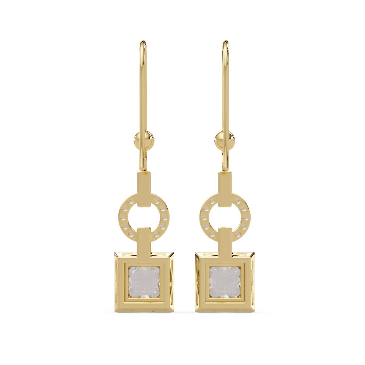 Princess Cut Lab Grown Diamond Circular Drop Earrings - HIGHCARAT DIAMONDS