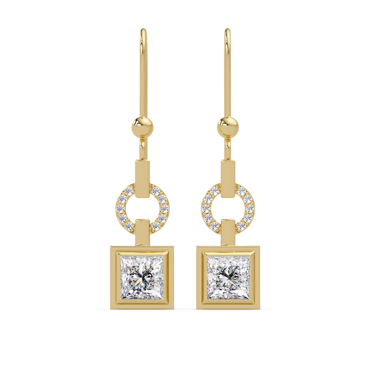Princess Cut Lab Grown Diamond Circular Drop Earrings - HIGHCARAT DIAMONDS