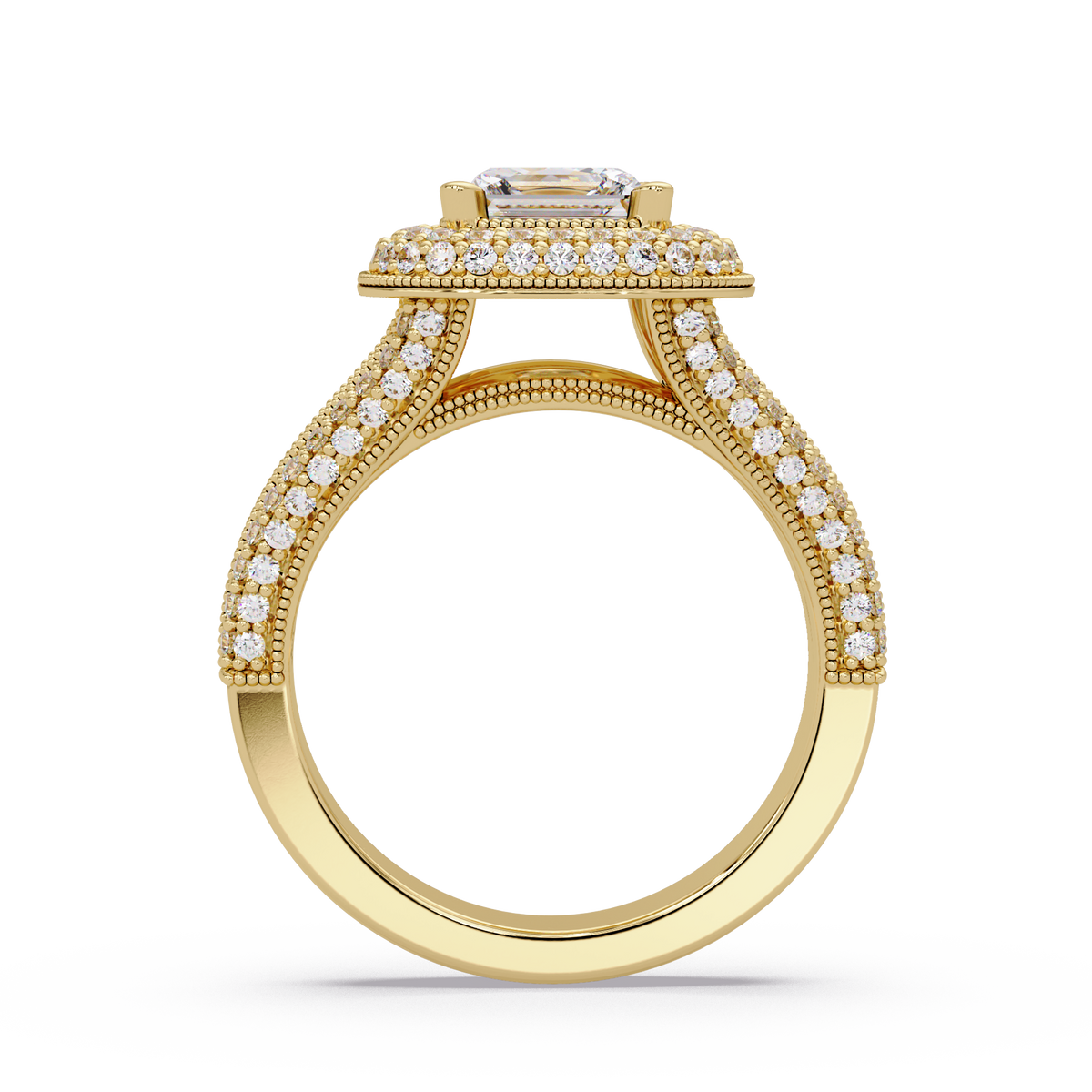Princess Cut Lab Grown Diamond Double Halo Vintage Ring - HIGHCARAT DIAMONDS