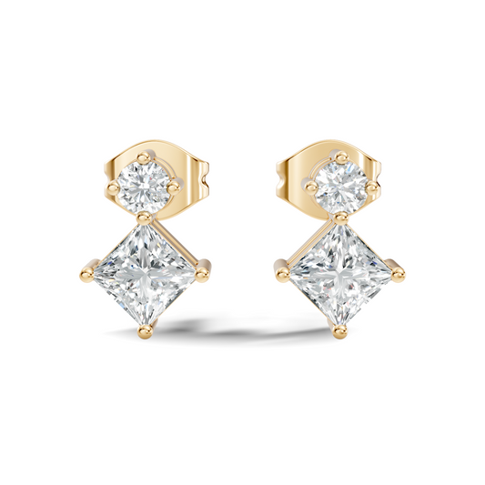 Princess & Round Shape Natural And Lab Grown Diamond 14k Solid Gold Classic Studs Diamond Earrings - HIGHCARAT DIAMONDS