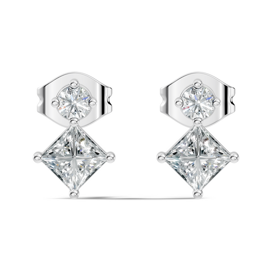 Princess & Round Shape Natural And Lab Grown Diamond 14k Solid Gold Classic Studs Diamond Earrings - HIGHCARAT DIAMONDS