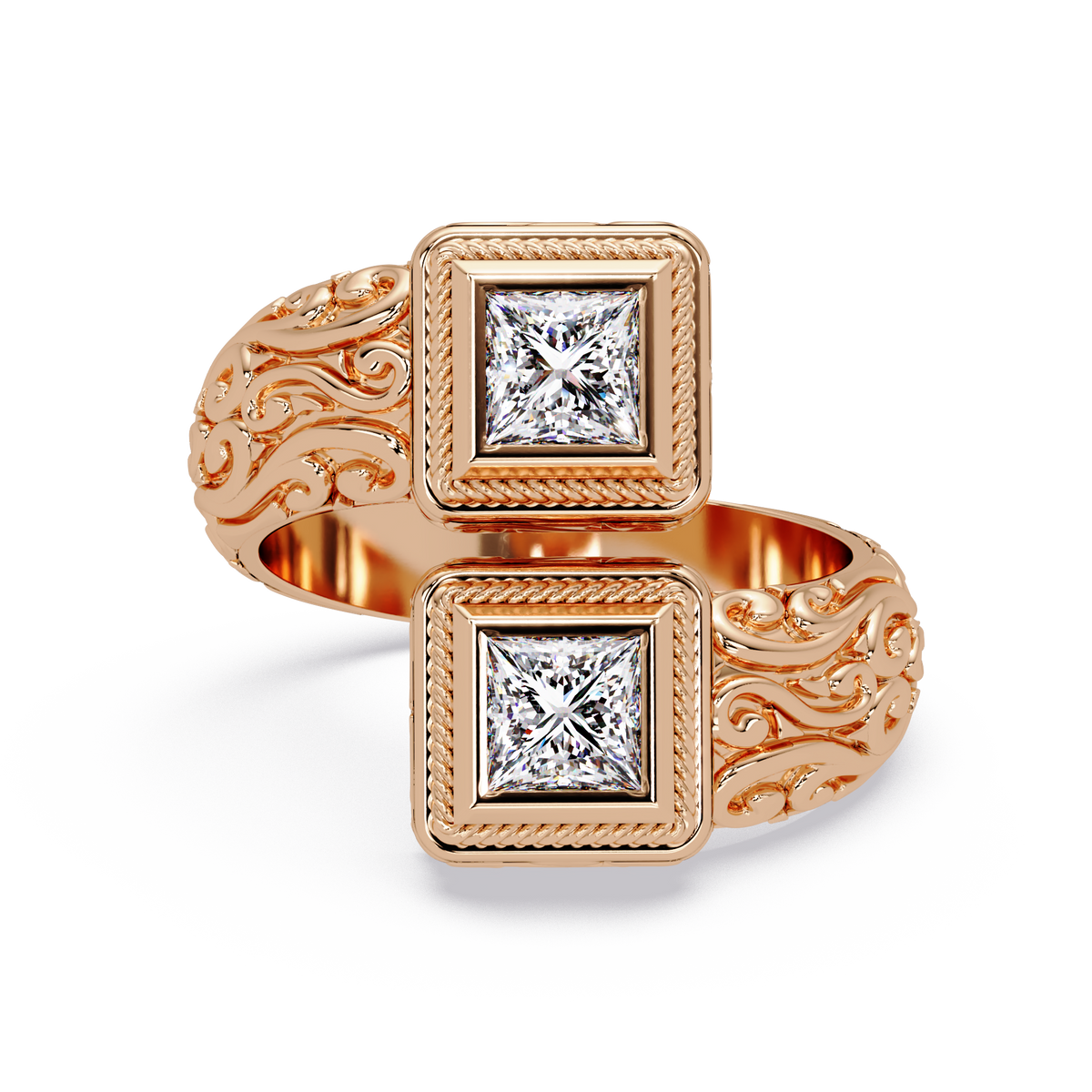 Princess Cut Lab Grown Diamond Dual Square Open Ring - HIGHCARAT DIAMONDS
