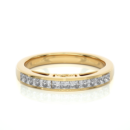 Labgrown Princess Cut Gold Half Eternity Band Ring 14K Solid Gold Stackable Band for Women's - HIGHCARAT DIAMONDS