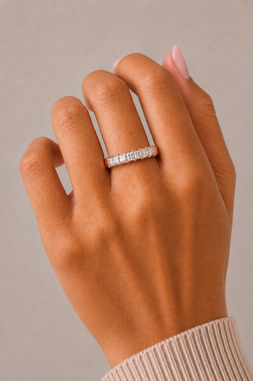 Princess Cut Half Eternity Band In 14K Solid Gold In Lab grown And Natural Diamonds - HIGHCARAT DIAMONDS