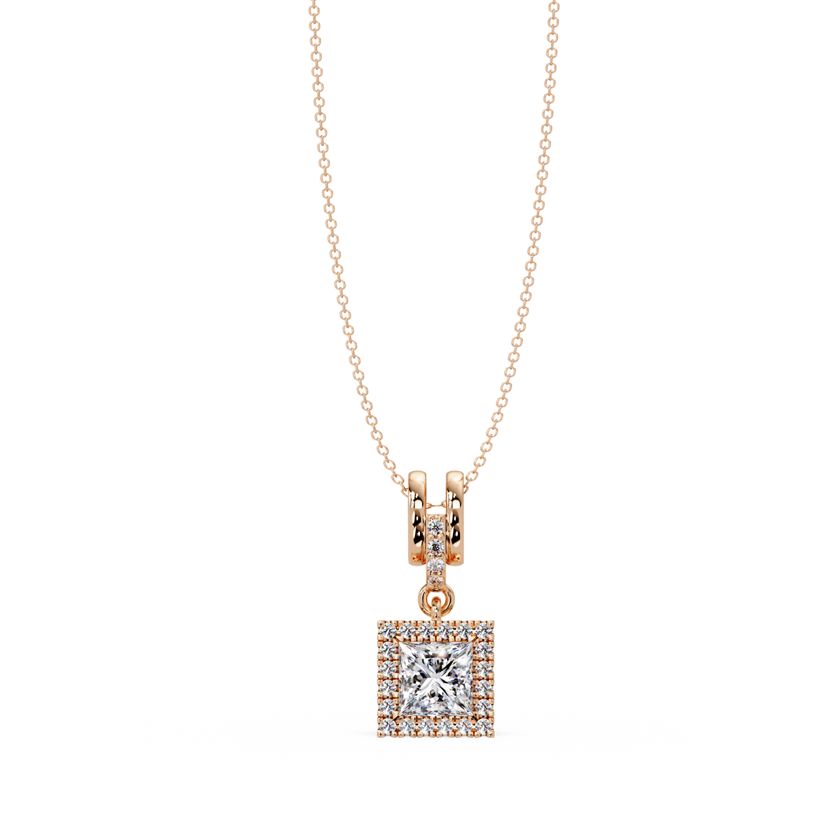 Princess Cut Lab Grown Diamond Halo Pendant - HIGHCARAT DIAMONDS