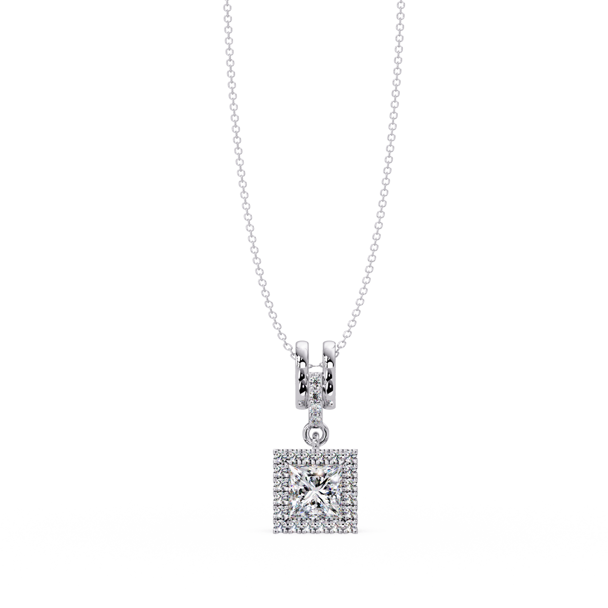 Princess Cut Lab Grown Diamond Halo Pendant - HIGHCARAT DIAMONDS