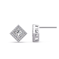 Princess Cut Lab Grown Diamond Halo Stud Earrings - HIGHCARAT DIAMONDS