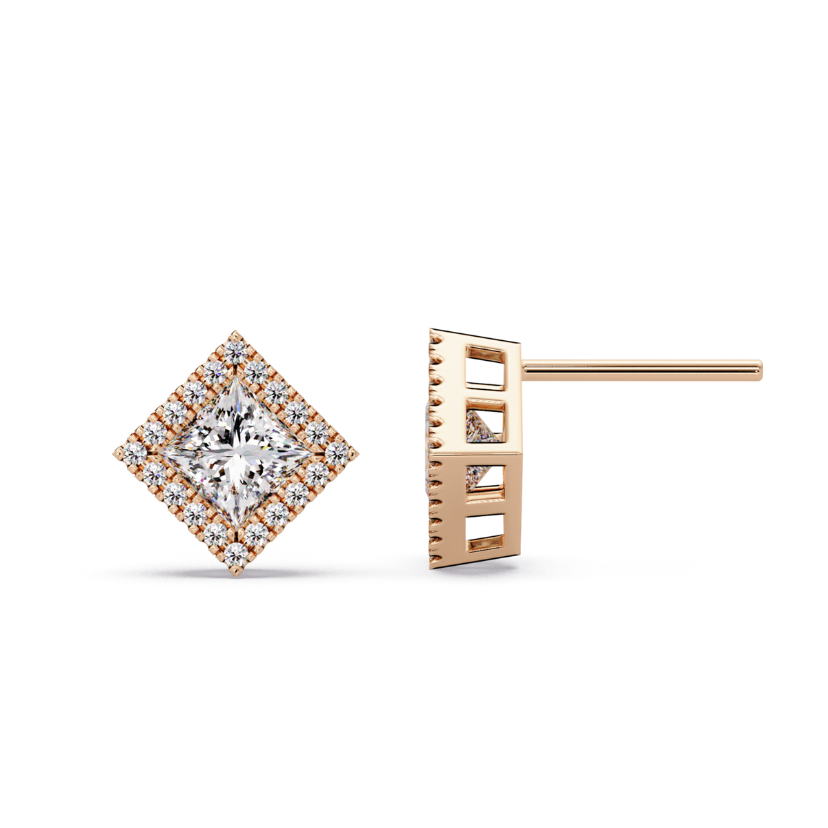 Princess Cut Lab Grown Diamond Halo Stud Earrings - HIGHCARAT DIAMONDS