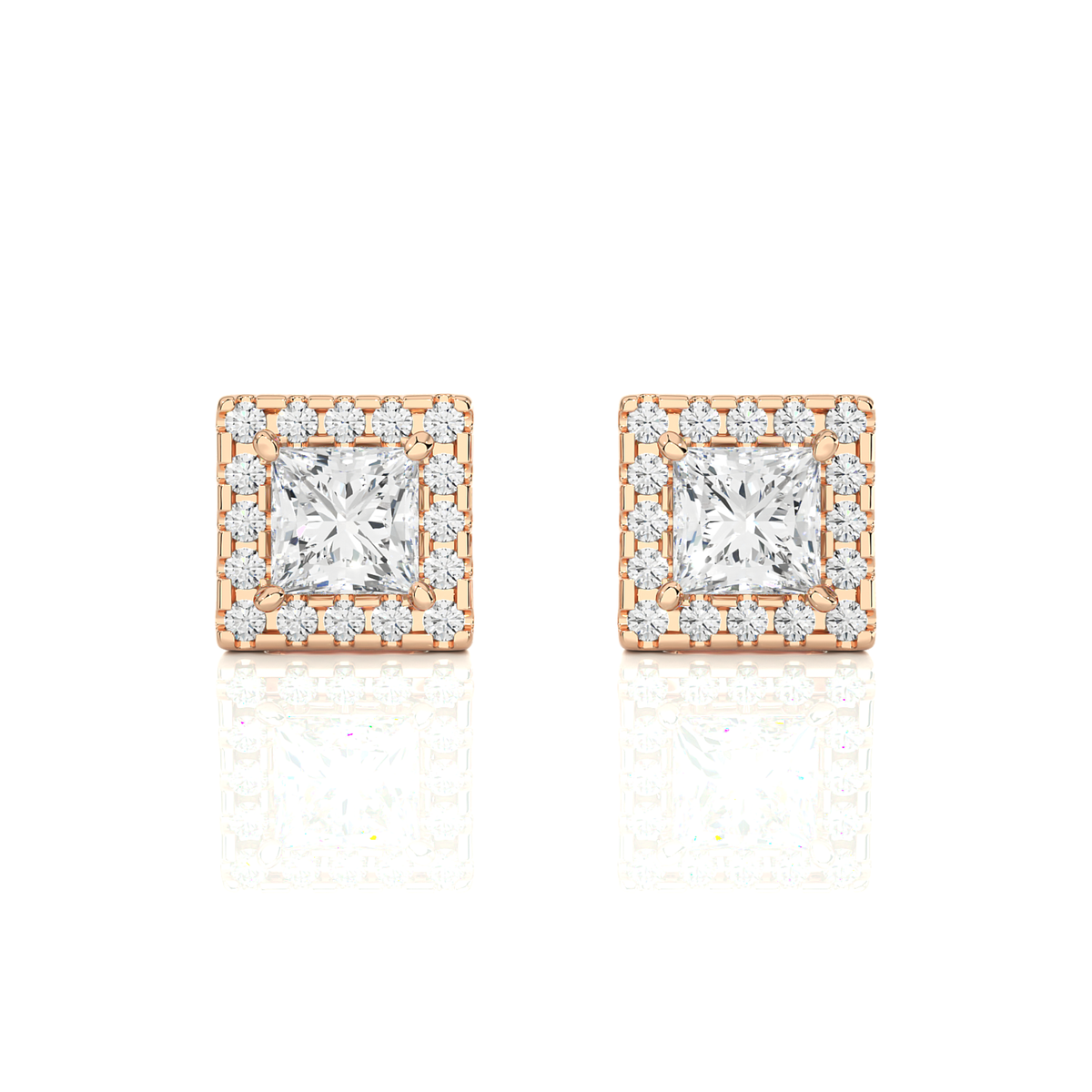 Princess Cut Lab Grown Diamond Halo Stud Earrings