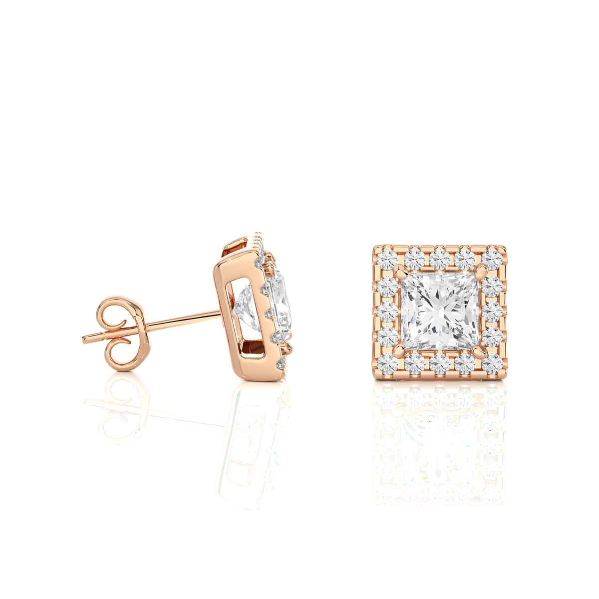 Princess Cut Lab Grown Diamond Halo Stud Earrings