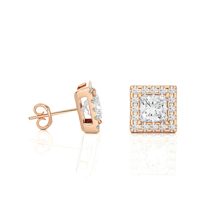 Princess Cut Lab Grown Diamond Halo Stud Earrings